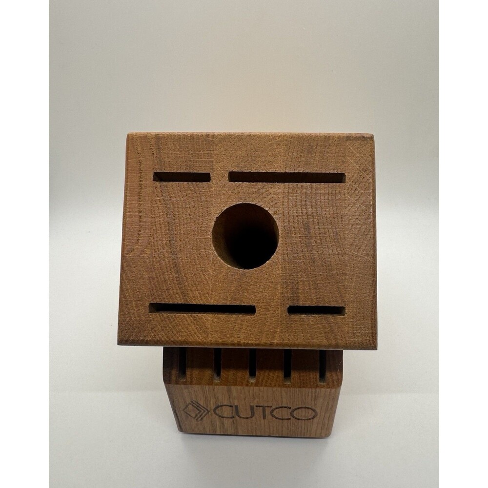 Cutco 10 Slot Knife Block Honey Oak Holds 9 Slot 1 Sharpener Hole Made in USA